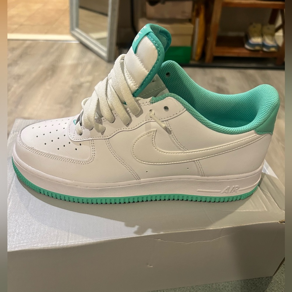 Tiffany blue and white Nike Air Force 1's
